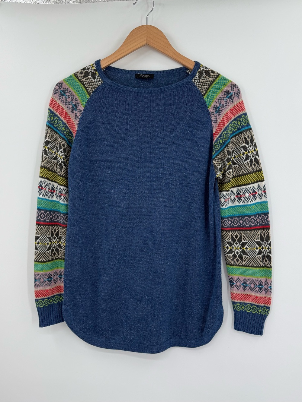 Novica Fair Isle Sleeve Sweater | Blue Multi | Medium